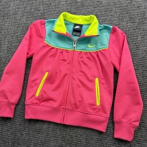 Nike Full Zip Collared Jacket Toddler Girls‎ Size 4 Pink Green Yellow Swoosh